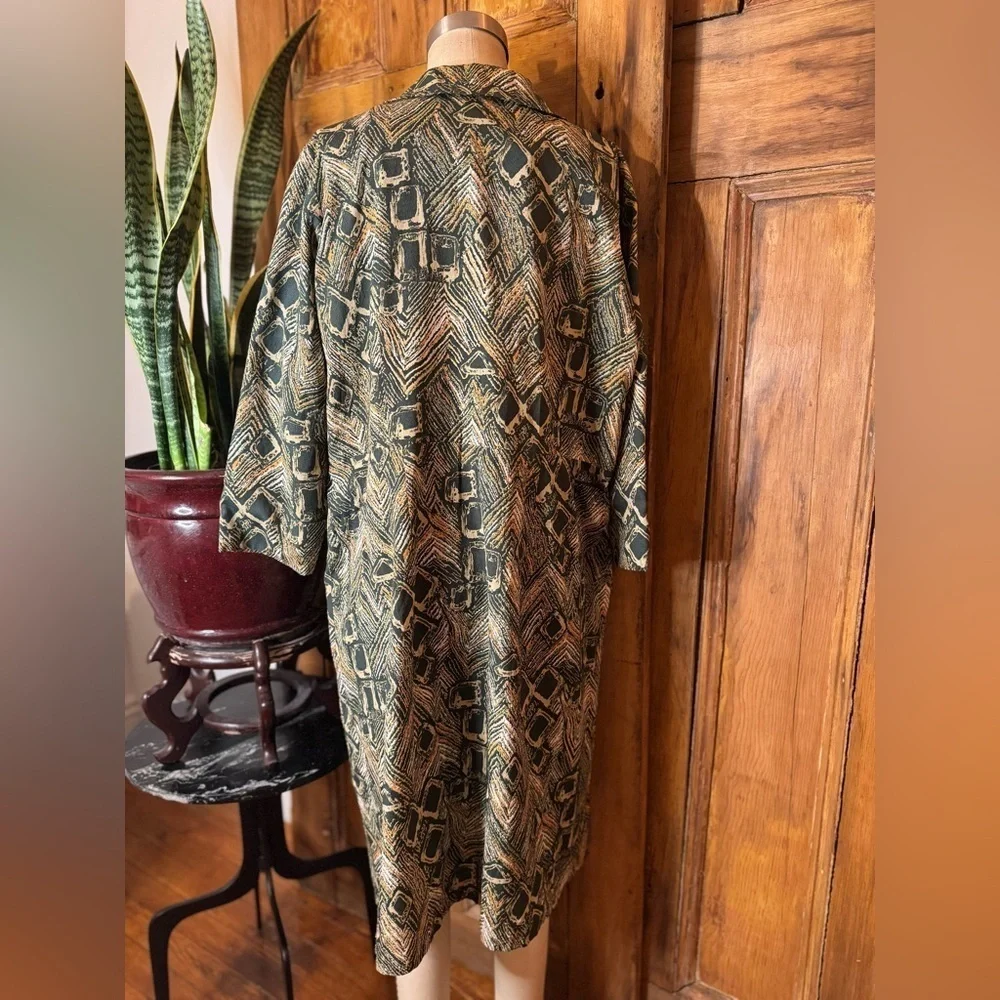 Vintage 1950s  Green safari long sleeve double breasted silk button midi dress - Picture 8 of 8